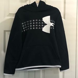 UnderArmour Black w White UA Logo hoodie. YS